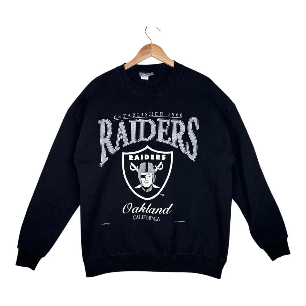 Vintage Oakland Raiders Sweatshirt Black NFL Crewneck 90s Lee Sport Graphic XL